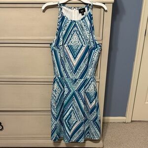 Massimo Blue and White Geometric Mini Dress